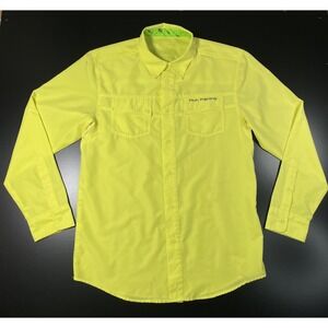Huk Fishing Long Sleeve Button Down Shirt Men's Medium Yellow Vented Performance